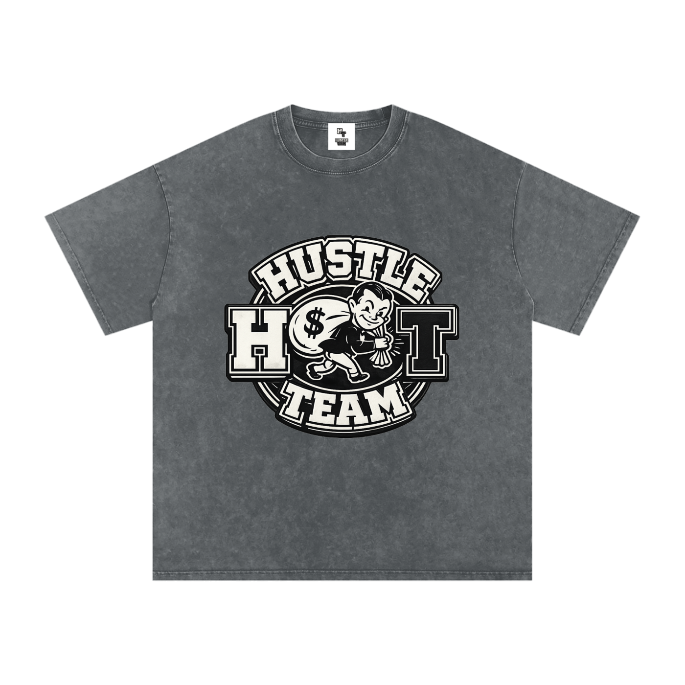 Hustle Team Logo Snow Washed Oversized Cotton T-Shirt