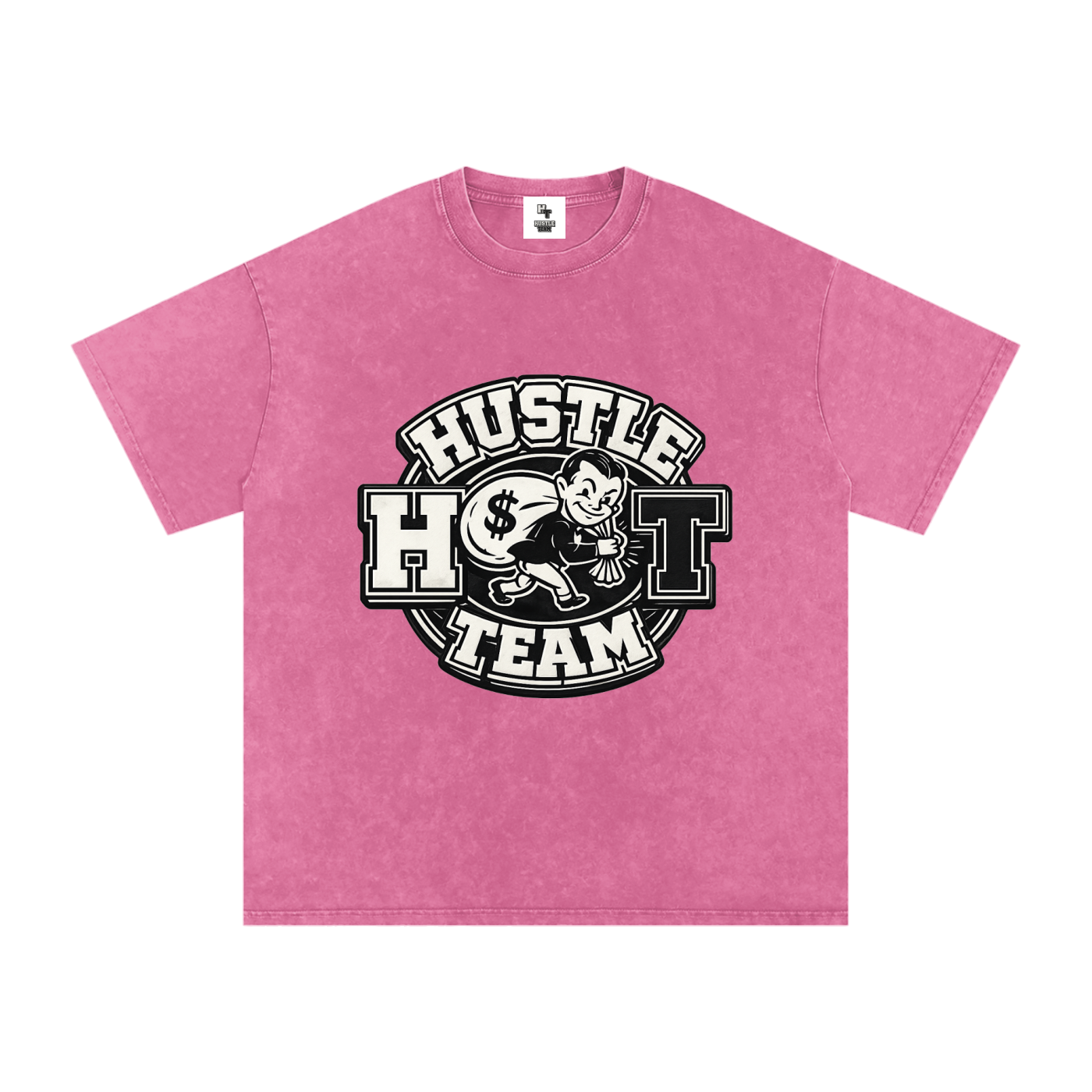 Hustle Team Logo Snow Washed Oversized Cotton T-Shirt
