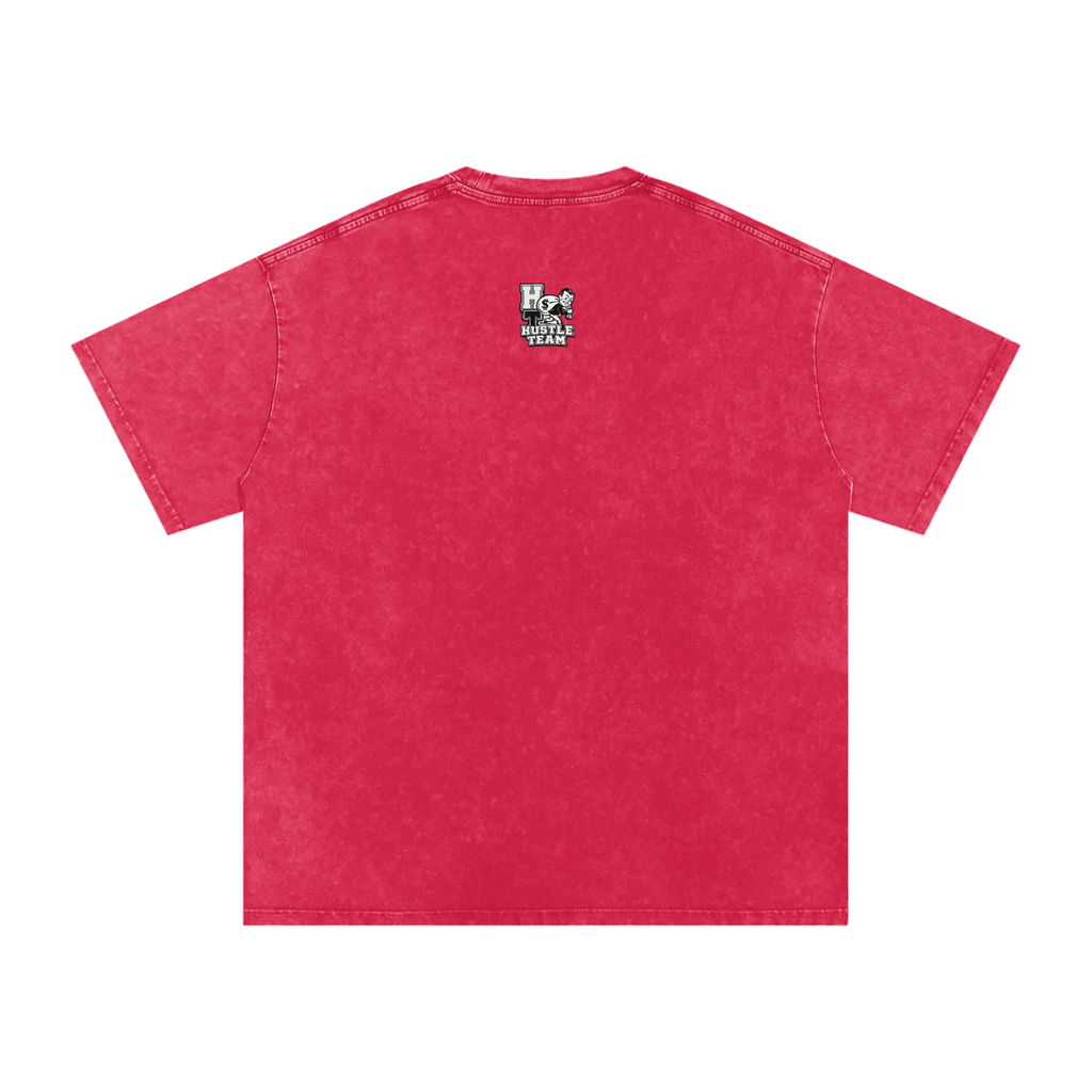 Hustle Team Logo Snow Washed Oversized Cotton T-Shirt