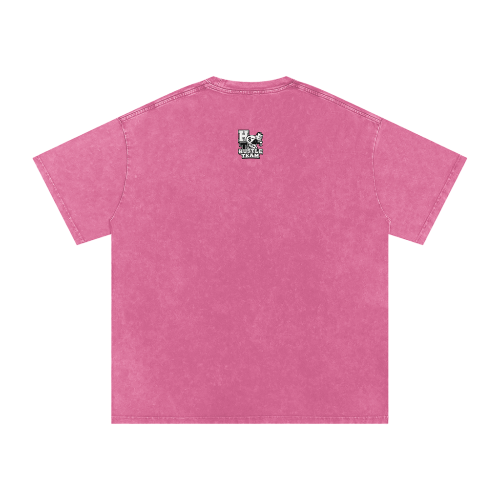 Hustle Team Logo Snow Washed Oversized Cotton T-Shirt