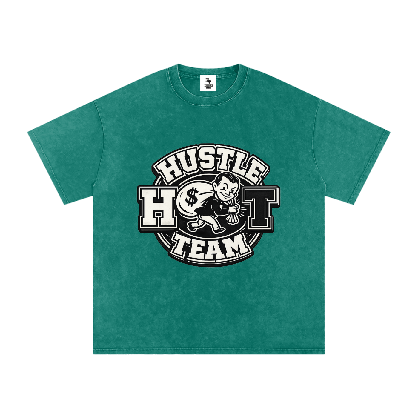 Hustle Team Logo Snow Washed Oversized Cotton T-Shirt