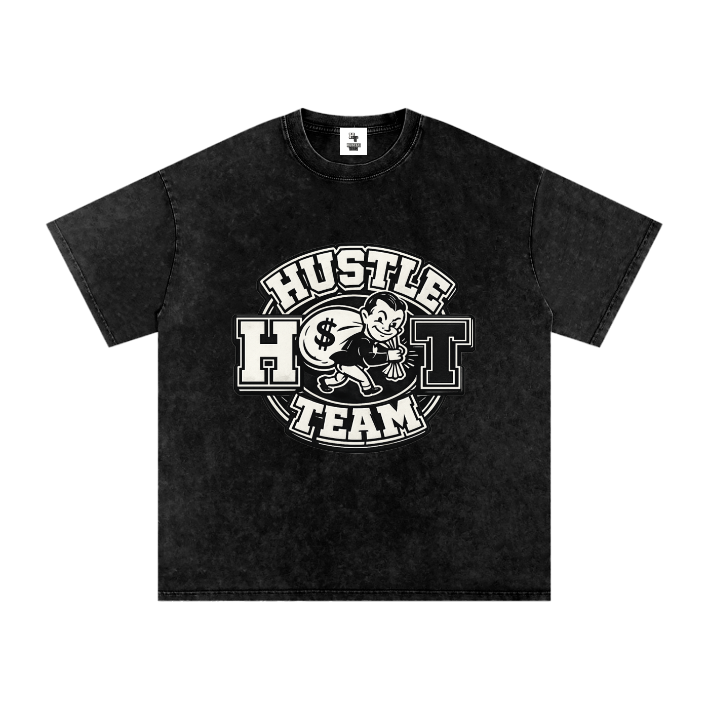 Hustle Team Logo Snow Washed Oversized Cotton T-Shirt