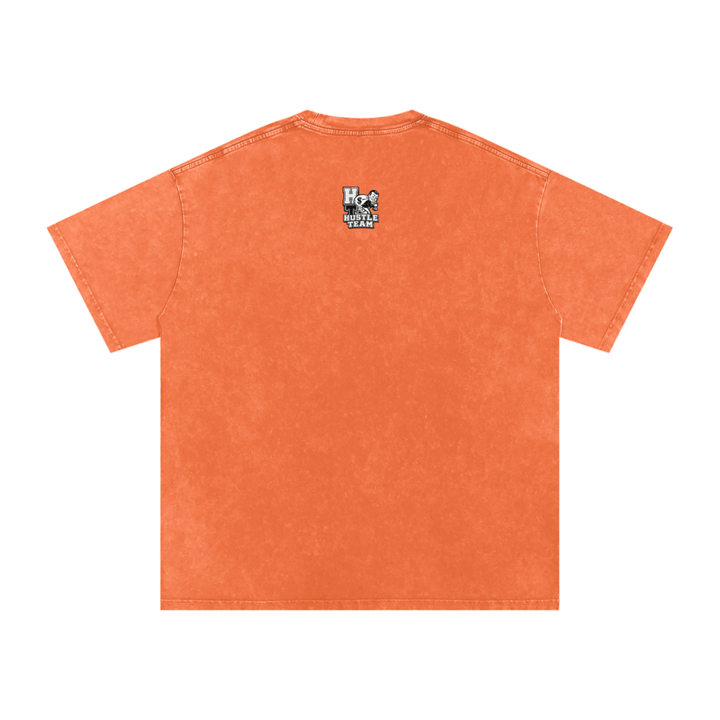 Hustle Team Logo Snow Washed Oversized Cotton T-Shirt