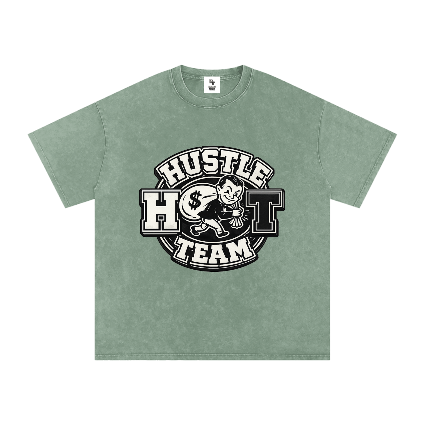 Hustle Team Logo Snow Washed Oversized Cotton T-Shirt