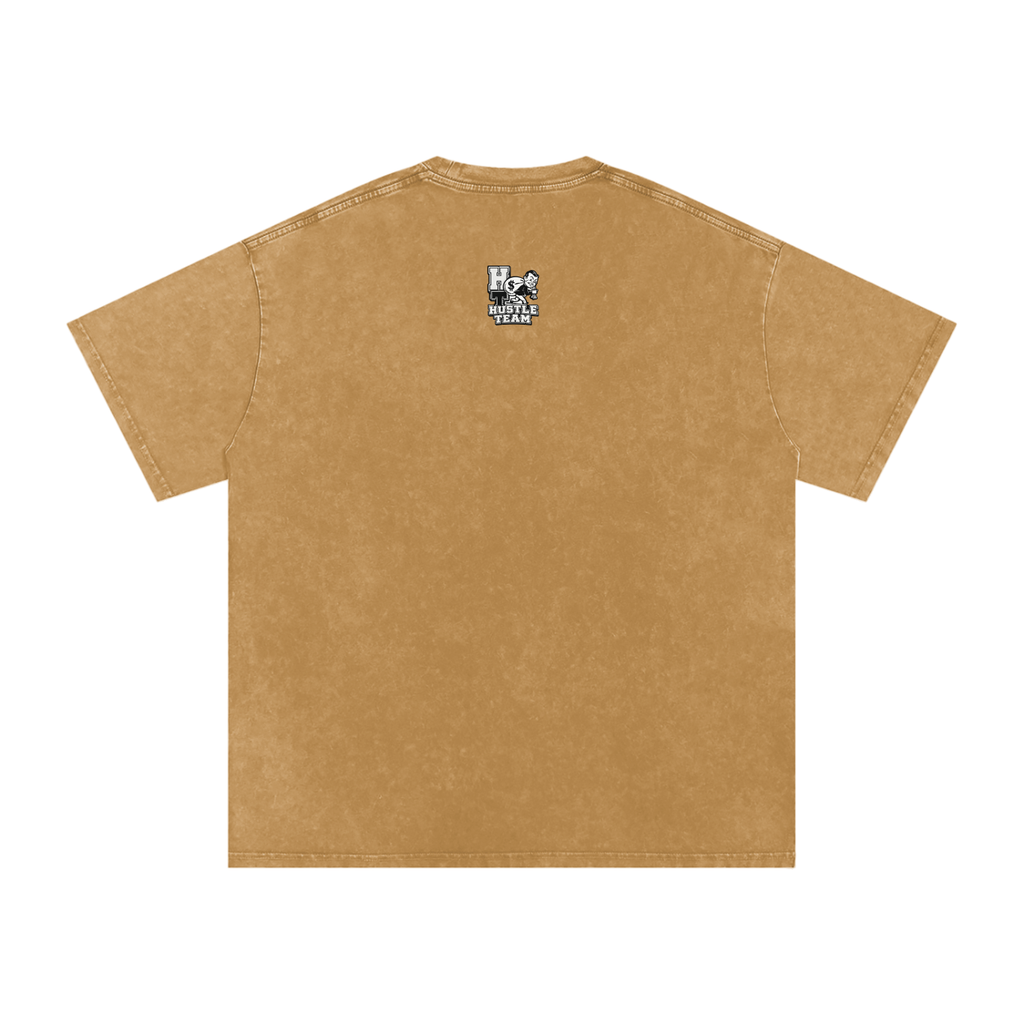 Hustle Team Logo Snow Washed Oversized Cotton T-Shirt
