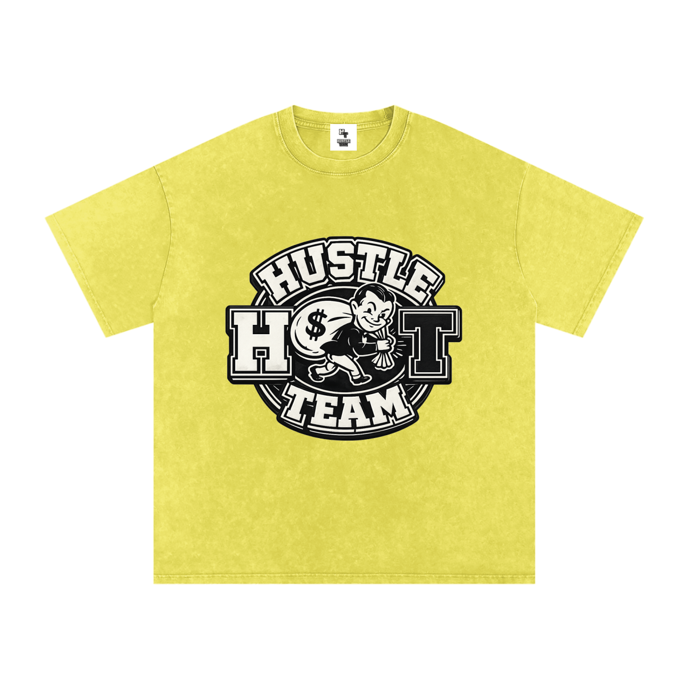 Hustle Team Logo Snow Washed Oversized Cotton T-Shirt