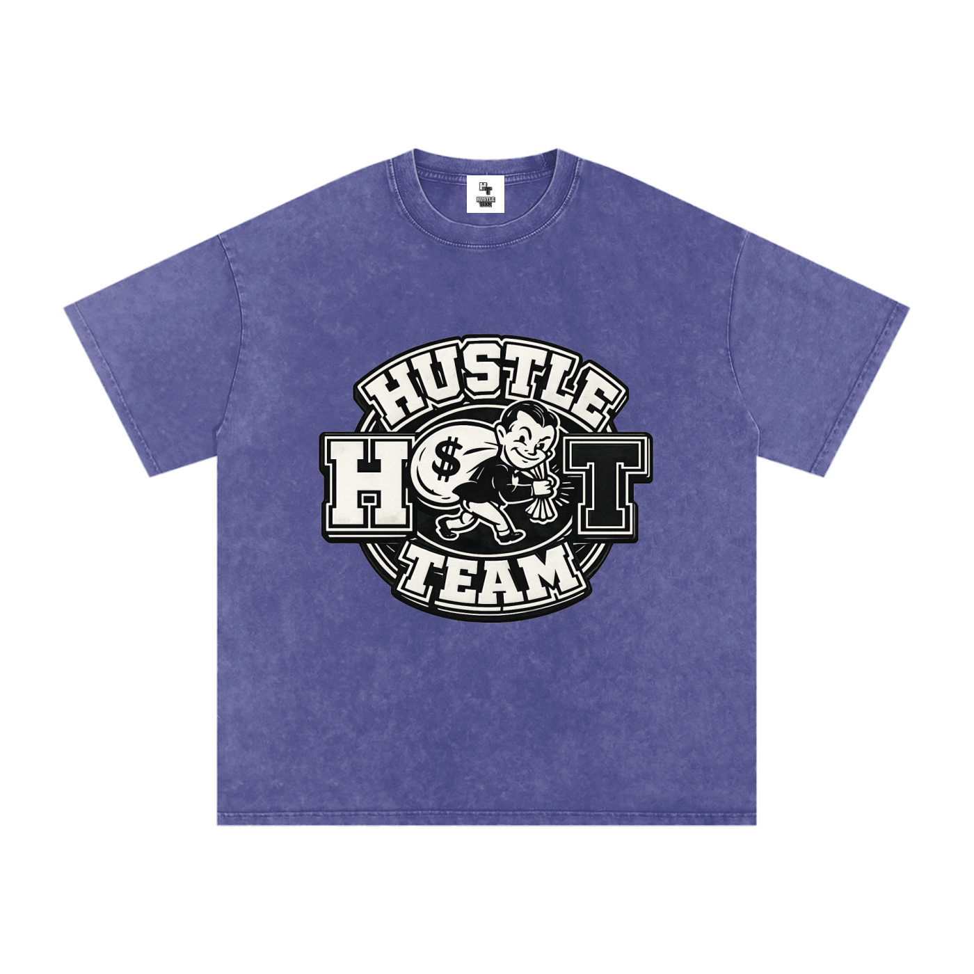 Hustle Team Logo Snow Washed Oversized Cotton T-Shirt
