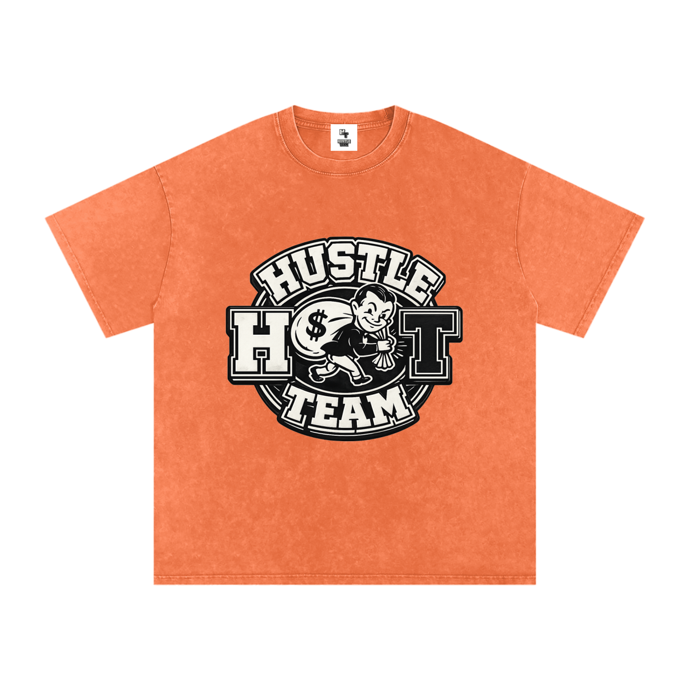 Hustle Team Logo Snow Washed Oversized Cotton T-Shirt