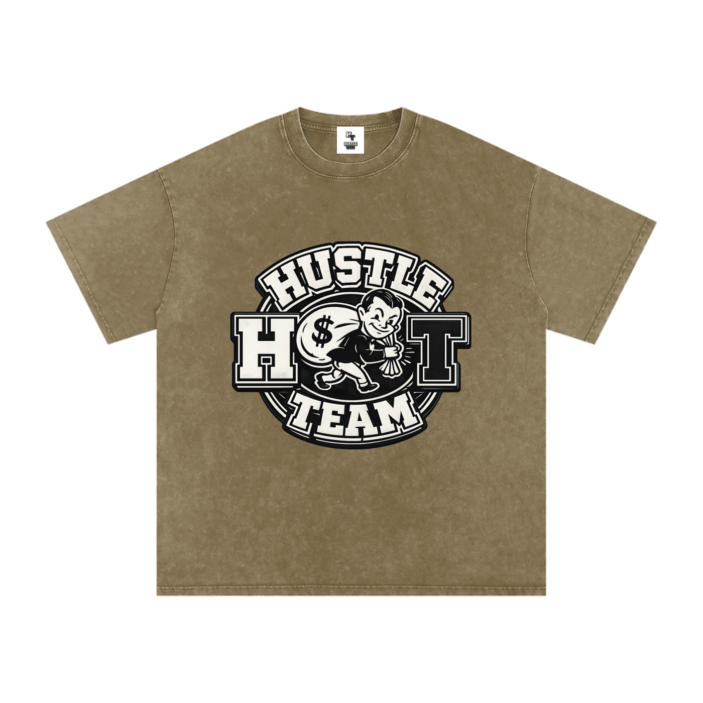 Hustle Team Logo Snow Washed Oversized Cotton T-Shirt