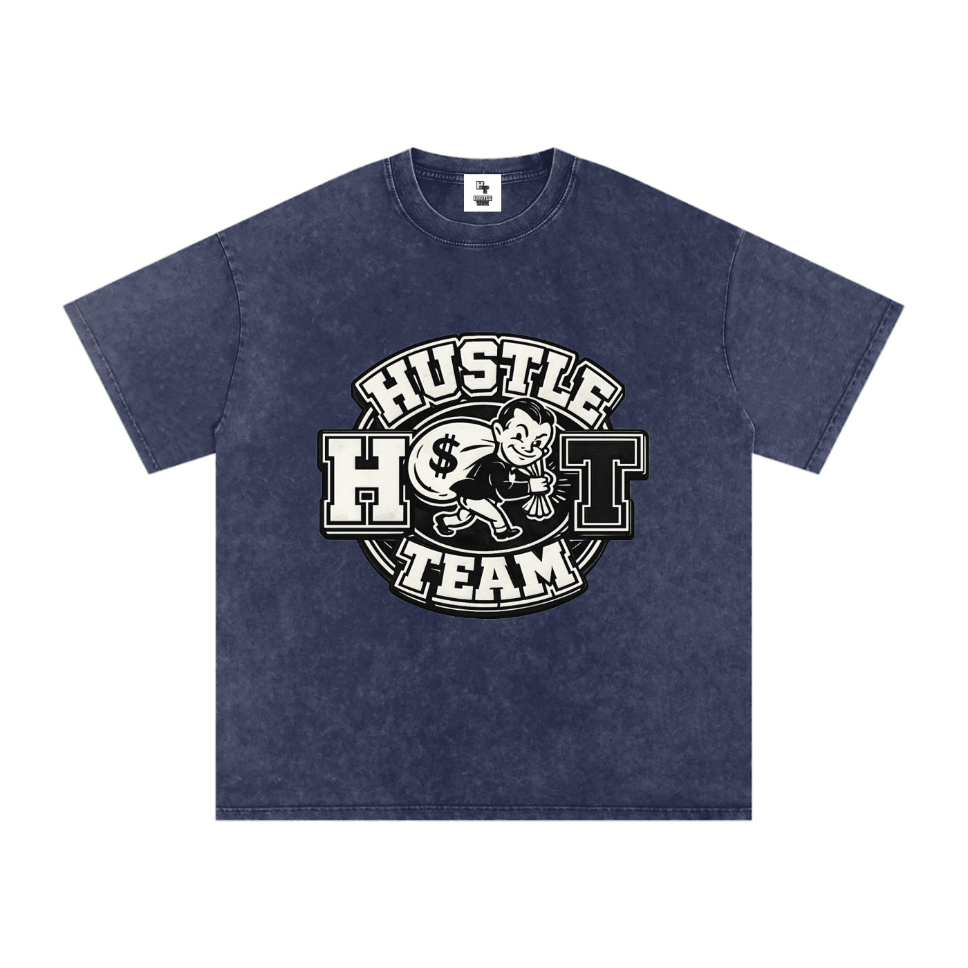Hustle Team Logo Snow Washed Oversized Cotton T-Shirt