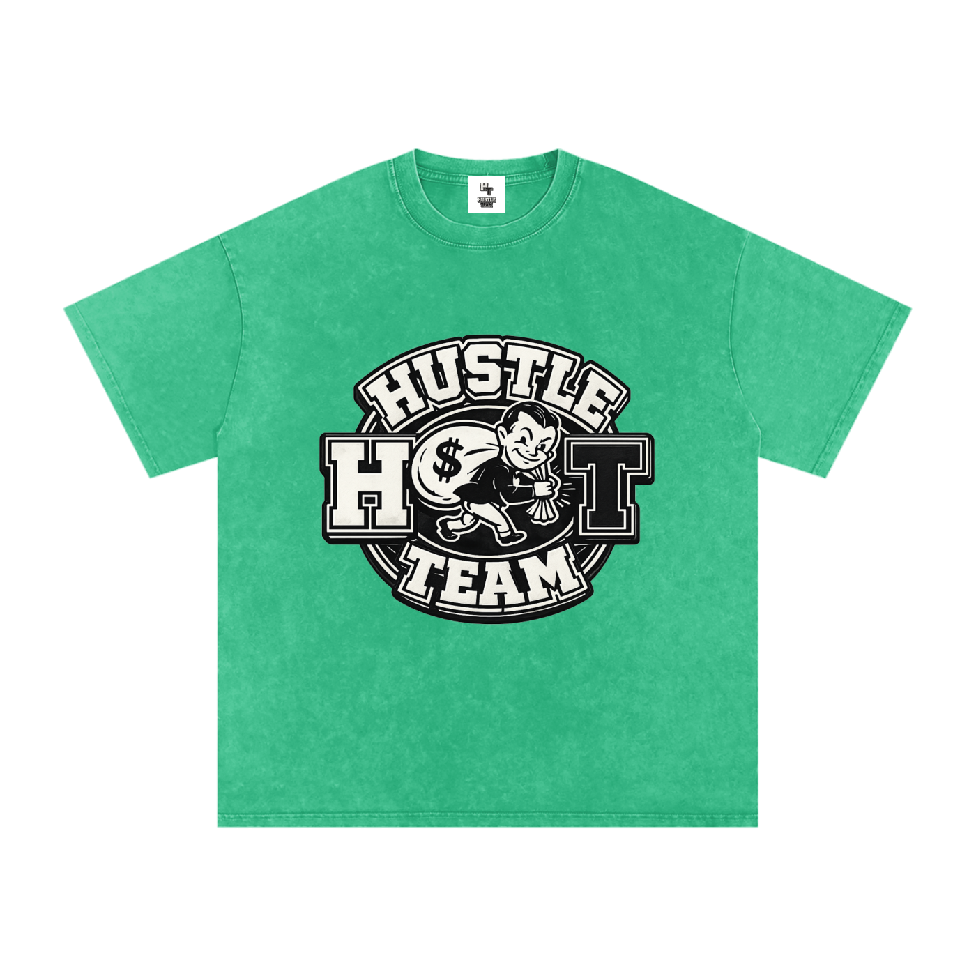 Hustle Team Logo Snow Washed Oversized Cotton T-Shirt