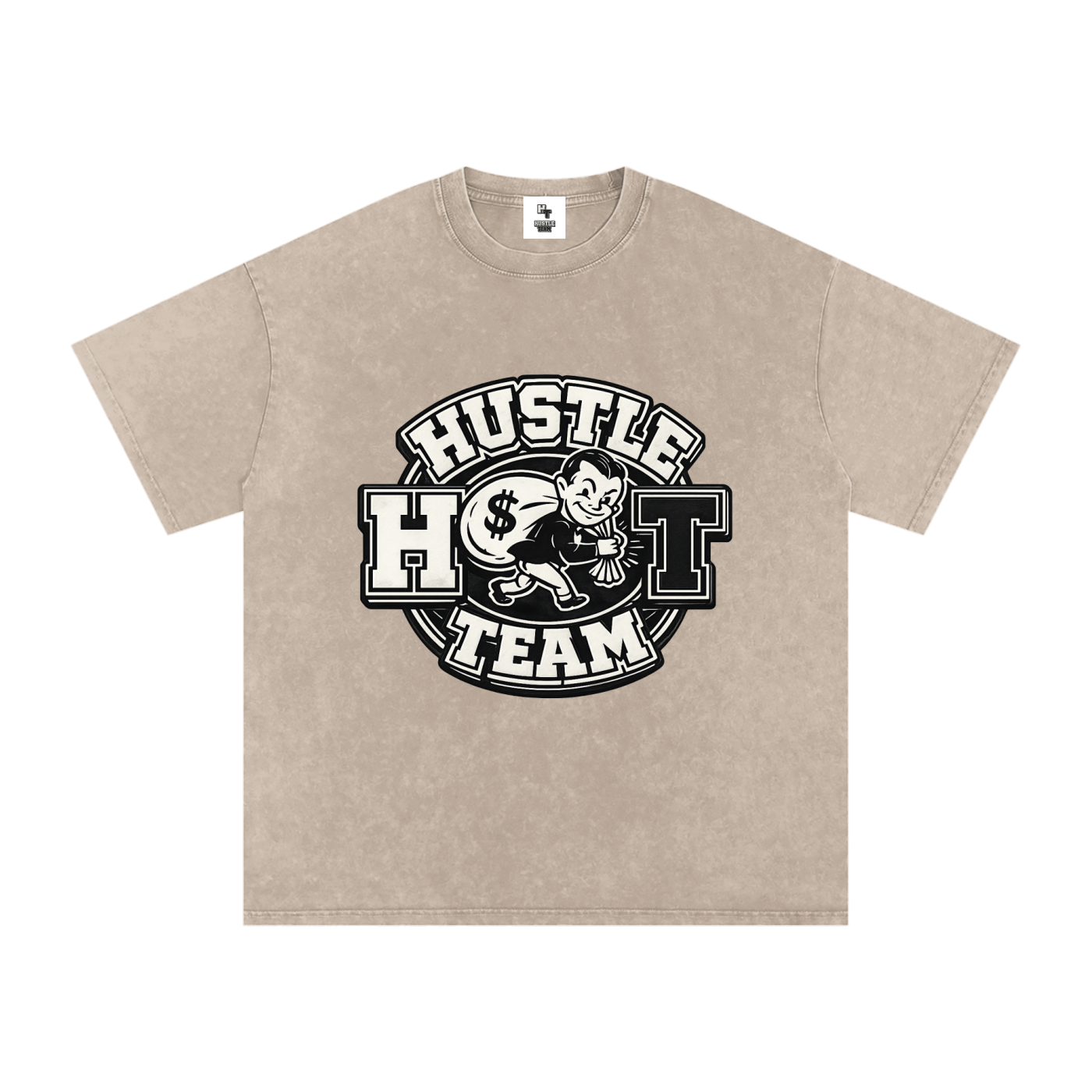 Hustle Team Logo Snow Washed Oversized Cotton T-Shirt
