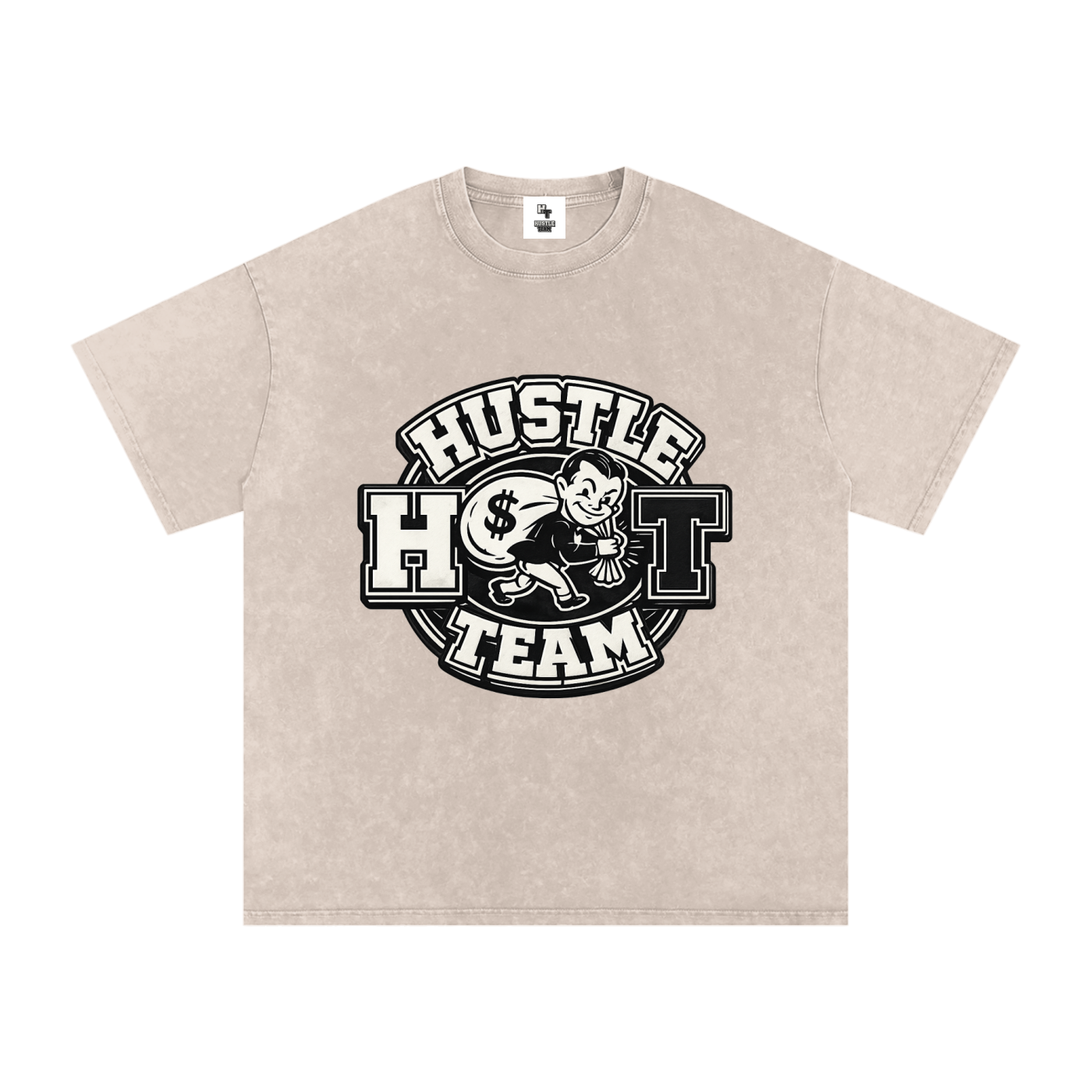 Hustle Team Logo Snow Washed Oversized Cotton T-Shirt