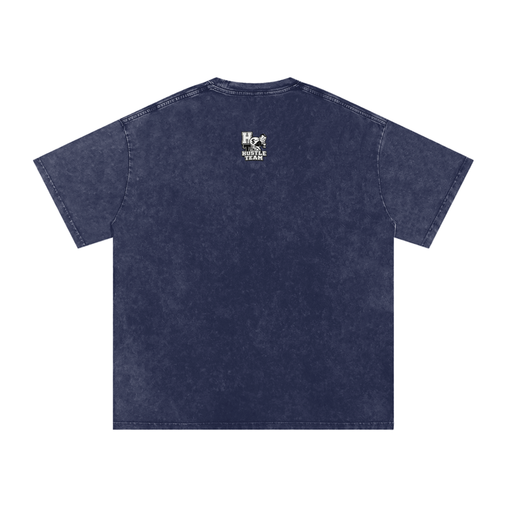 Hustle Team Logo Snow Washed Oversized Cotton T-Shirt