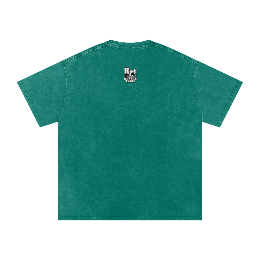 Hustle Team Logo Snow Washed Oversized Cotton T-Shirt