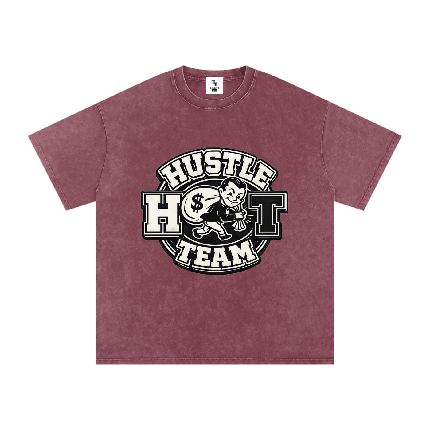 Hustle Team Logo Snow Washed Oversized Cotton T-Shirt