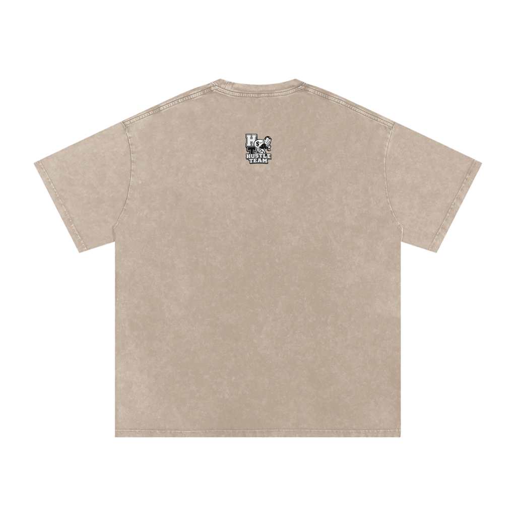 Hustle Team Logo Snow Washed Oversized Cotton T-Shirt