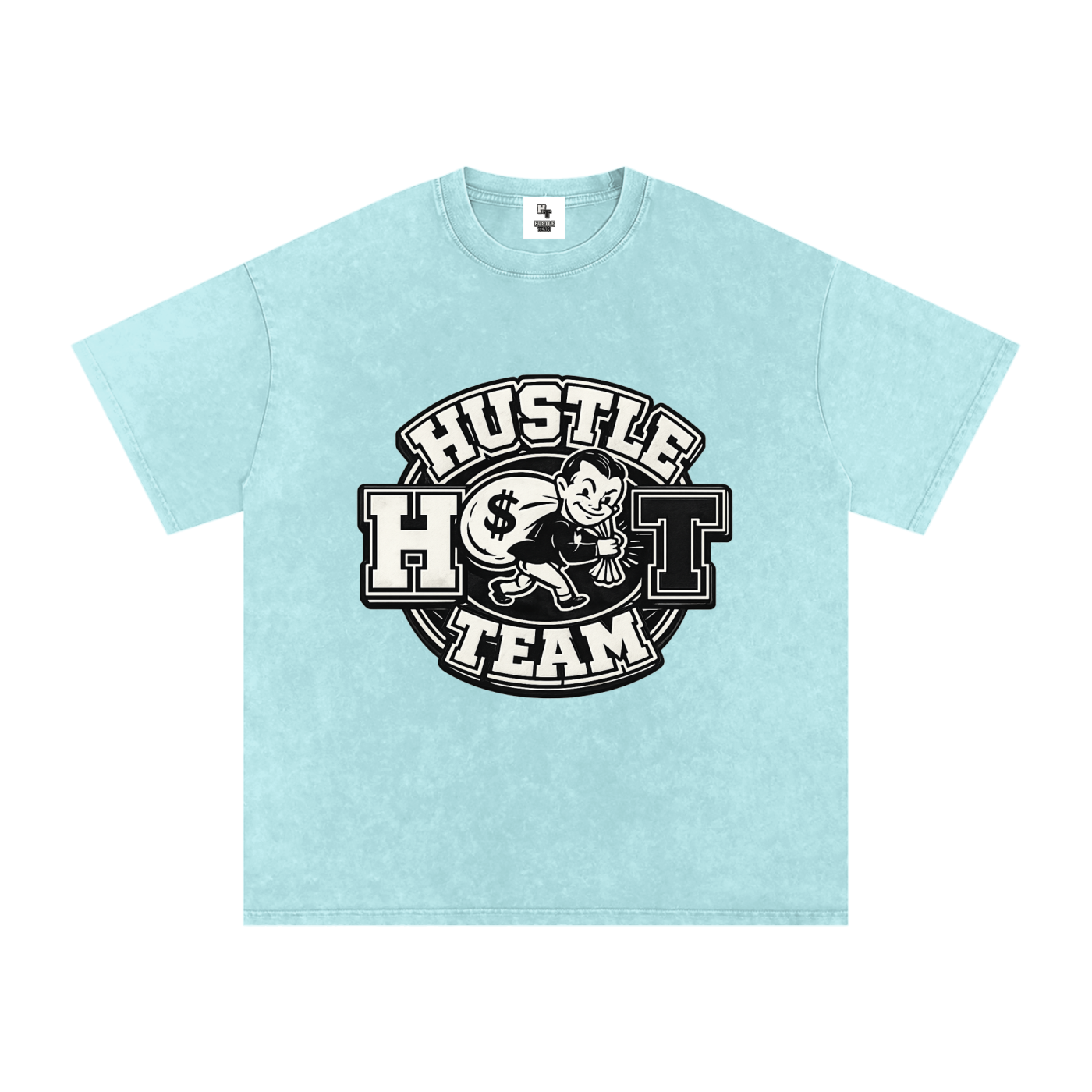 Hustle Team Logo Snow Washed Oversized Cotton T-Shirt