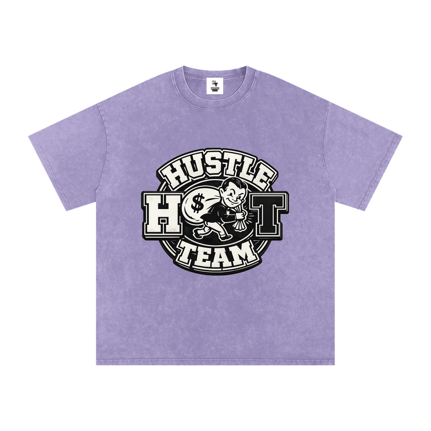 Hustle Team Logo Snow Washed Oversized Cotton T-Shirt