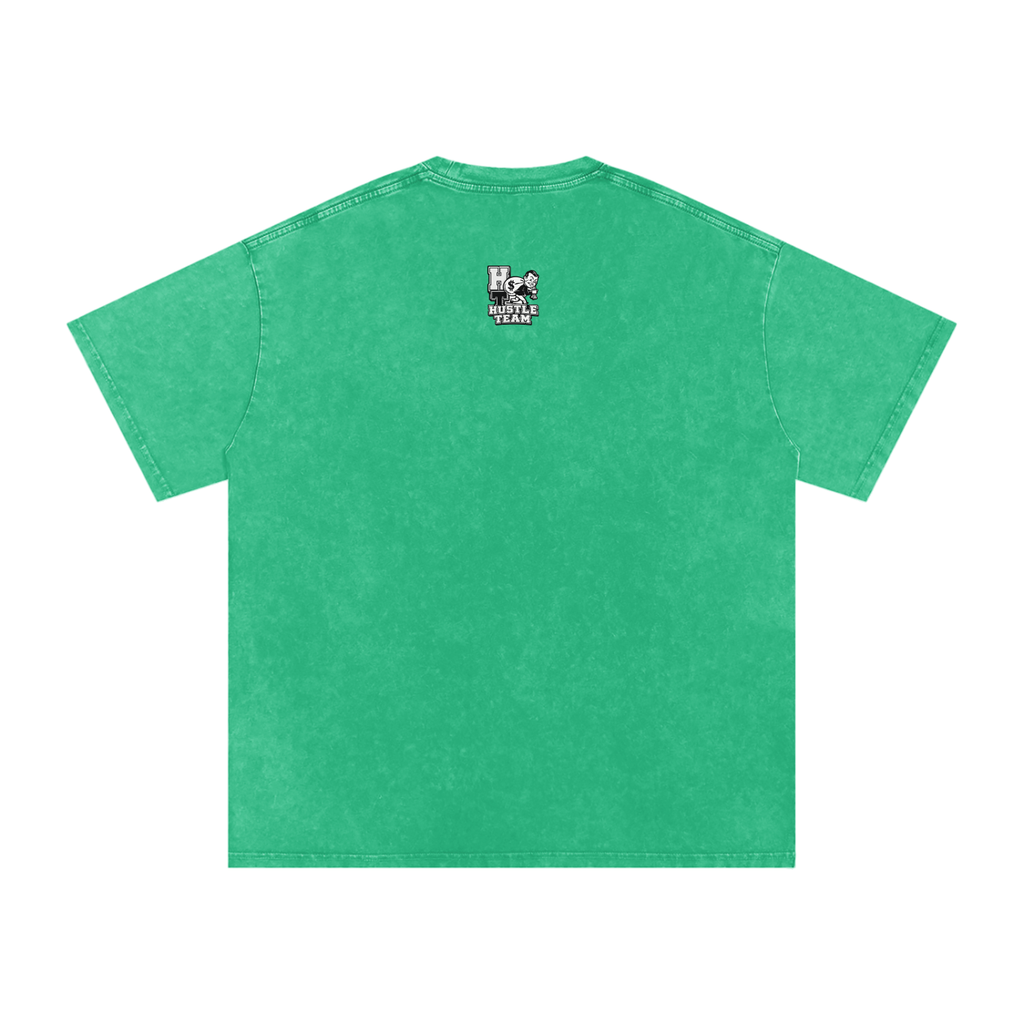 Hustle Team Logo Snow Washed Oversized Cotton T-Shirt