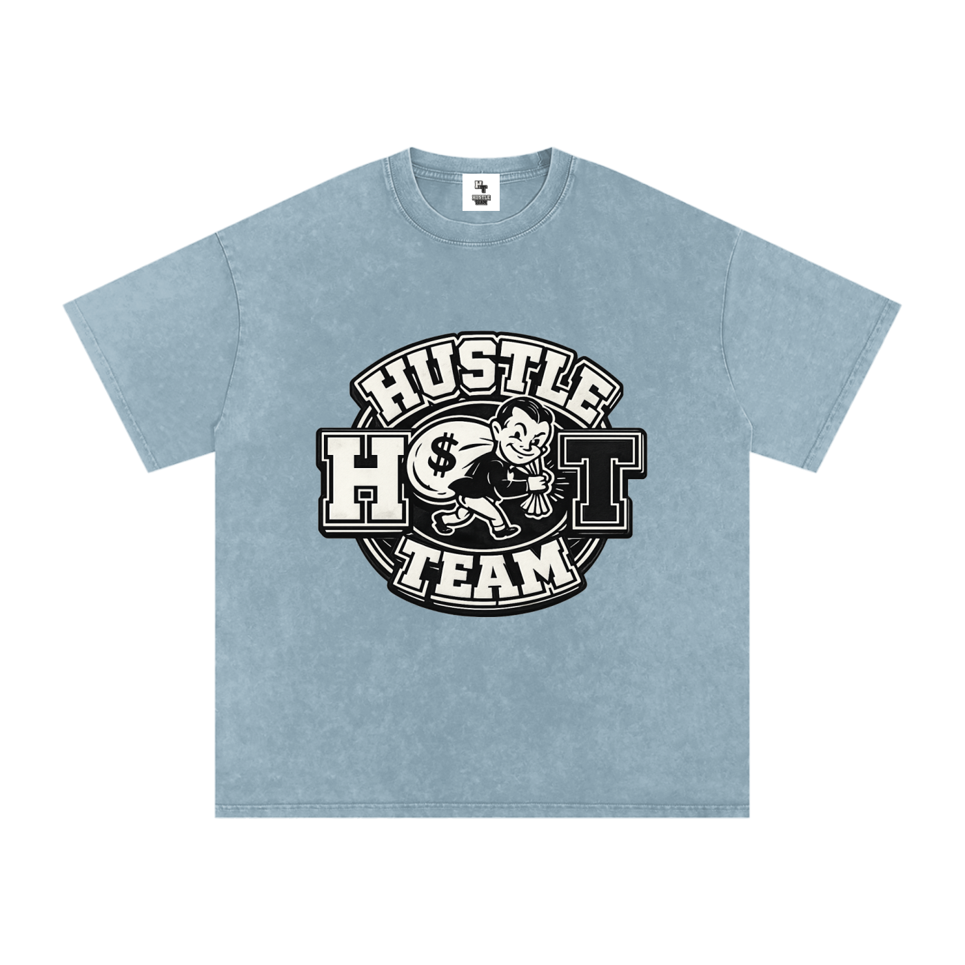 Hustle Team Logo Snow Washed Oversized Cotton T-Shirt