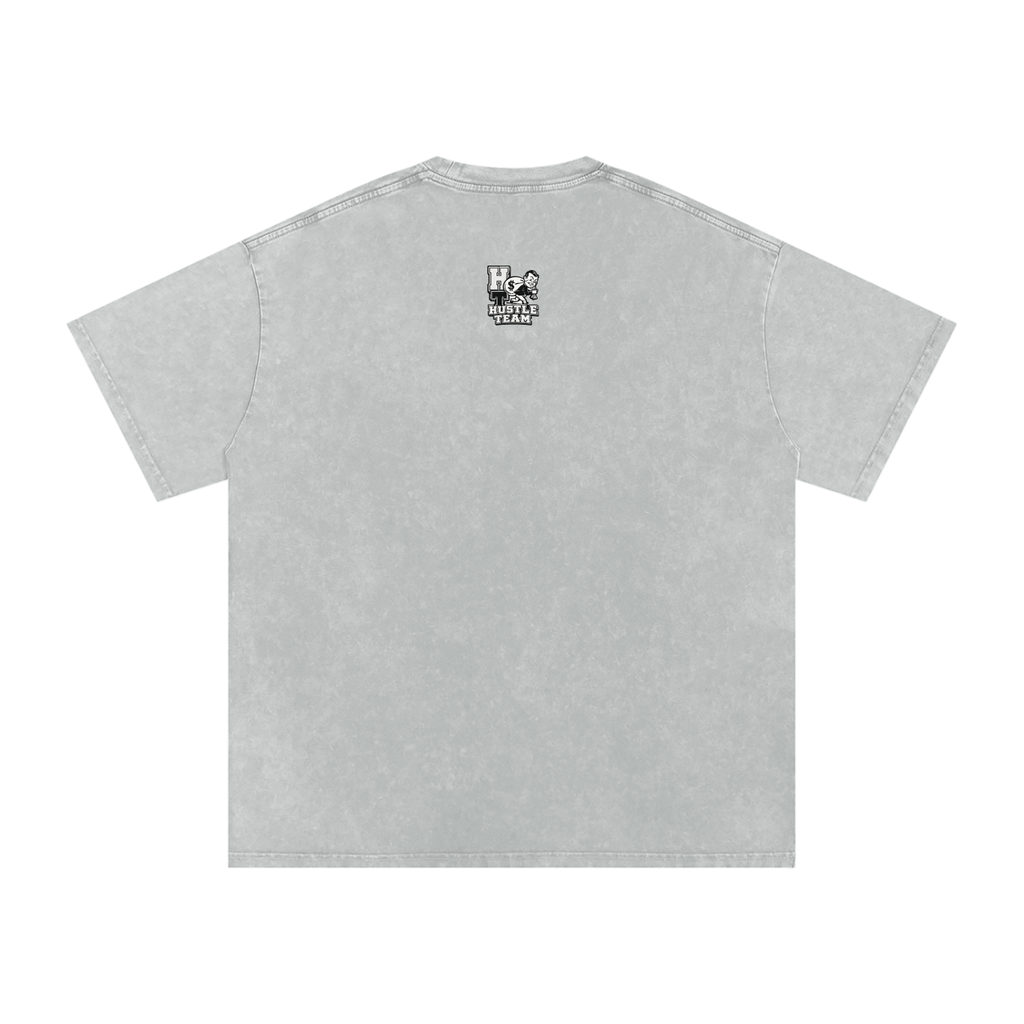 Hustle Team Logo Snow Washed Oversized Cotton T-Shirt