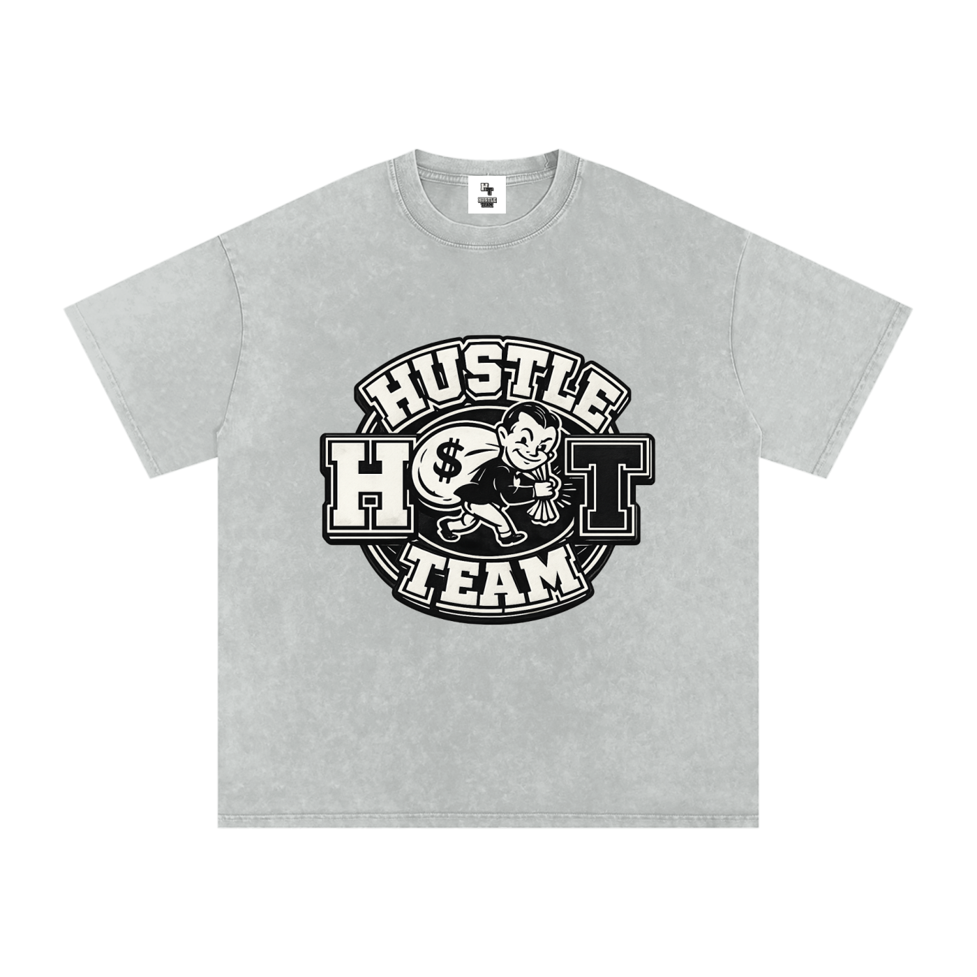 Hustle Team Logo Snow Washed Oversized Cotton T-Shirt