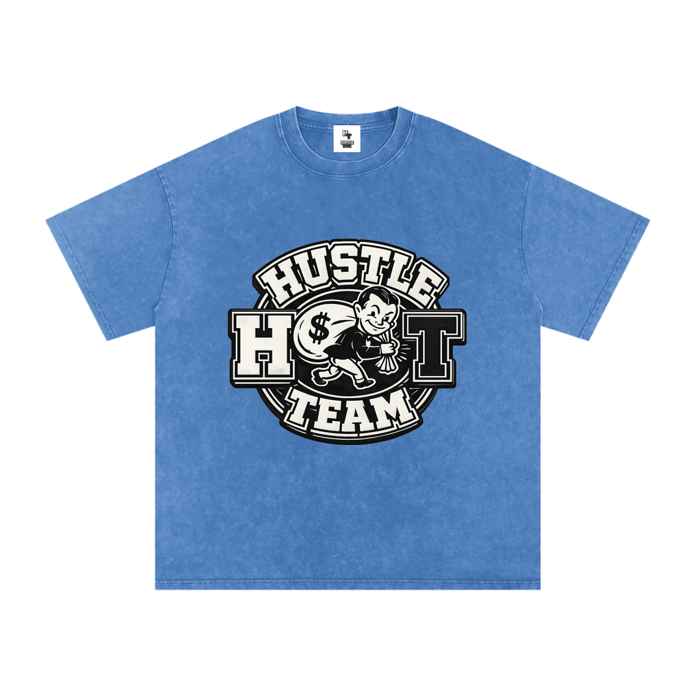 Hustle Team Logo Snow Washed Oversized Cotton T-Shirt