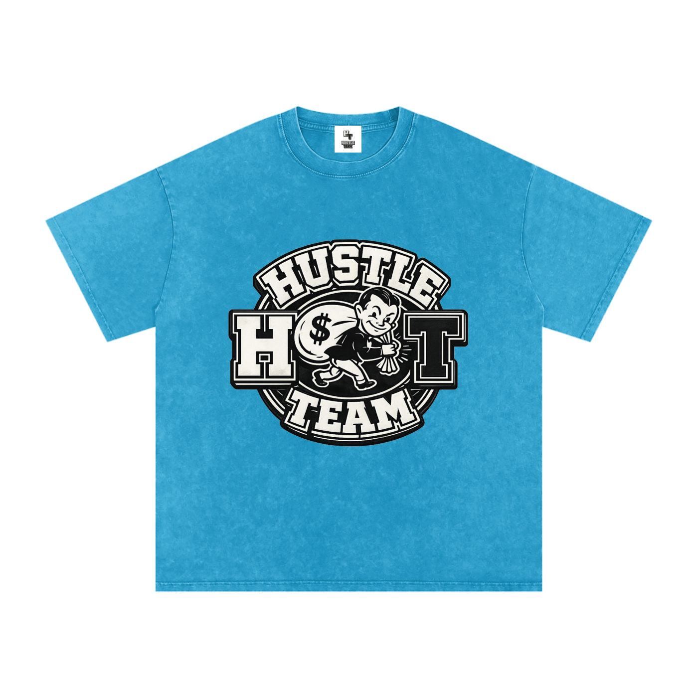 Hustle Team Logo Snow Washed Oversized Cotton T-Shirt