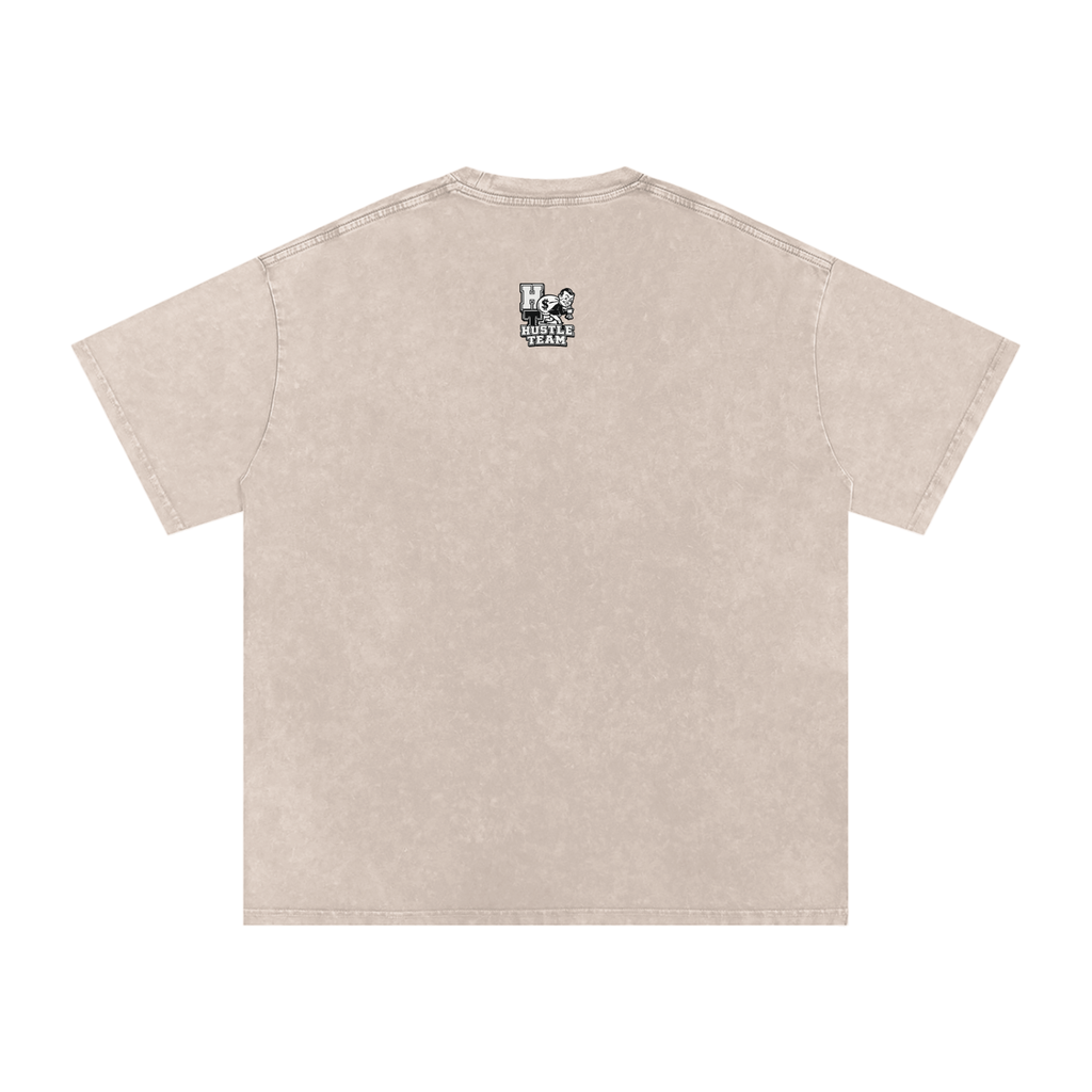 Hustle Team Logo Snow Washed Oversized Cotton T-Shirt